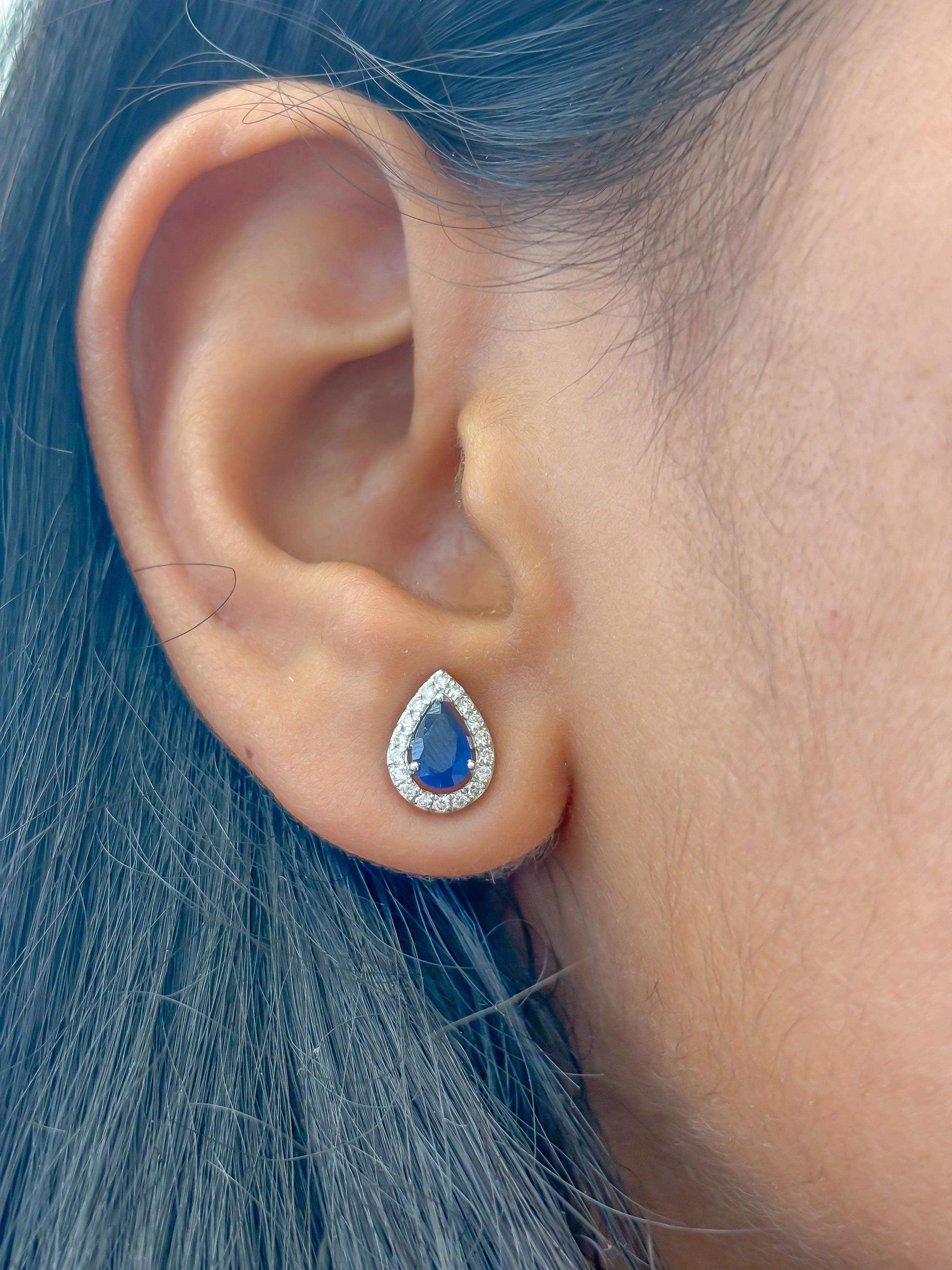 JPERG-1701/6611 Blue Sapphire Pear Diamond Studs Earring | 18K