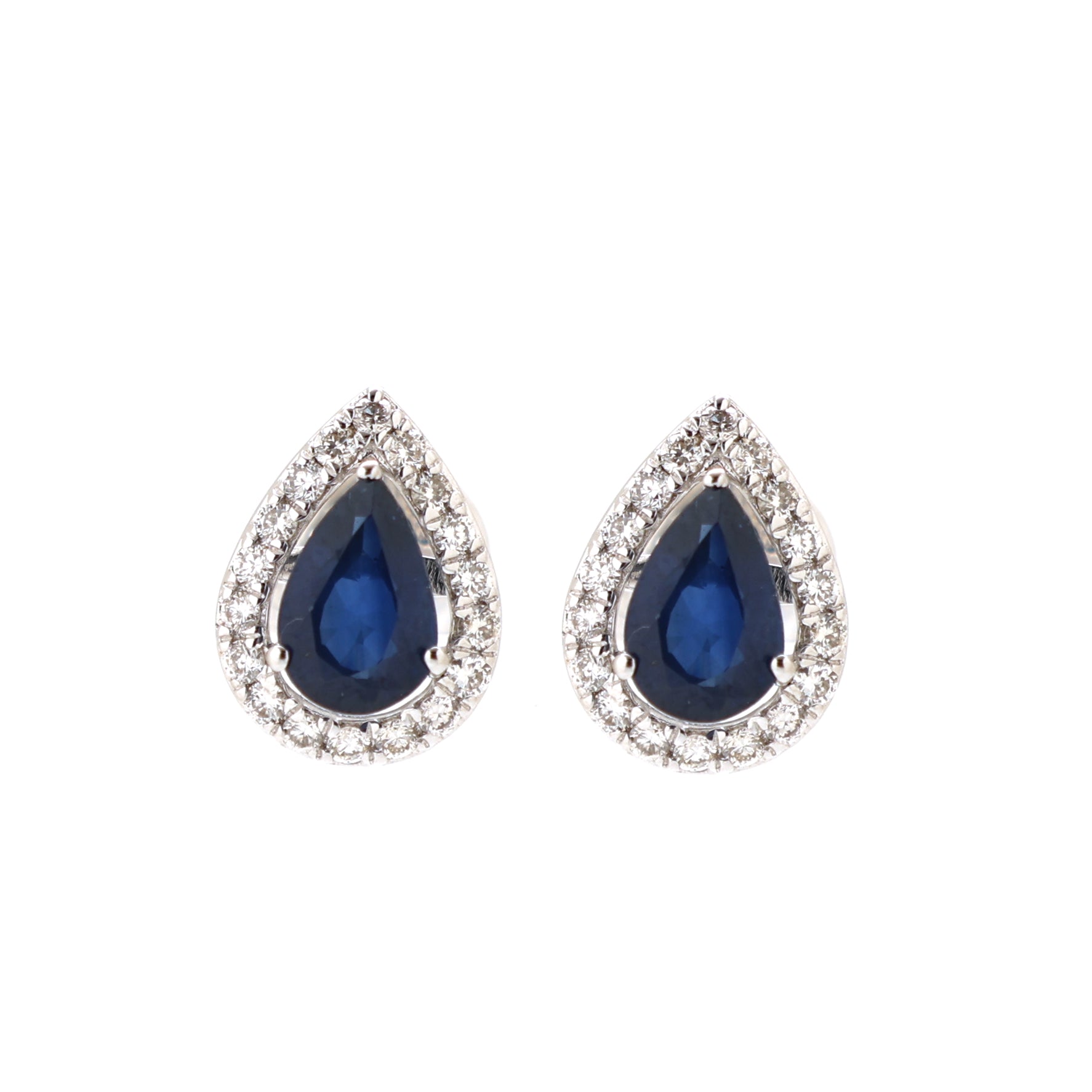 JPERG-1702/6612 Blue Sapphire Pear 5X3 With Diamond Studs Earring | 18K