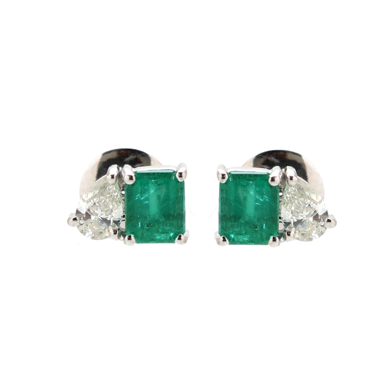 JPERG-1707/6617 Diamond Pear With Emerald Octagon Studs  Earring | 18K