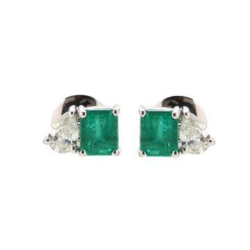JPERG-1707/6617 Diamond Pear With Emerald Octagon Studs  Earring | 18K