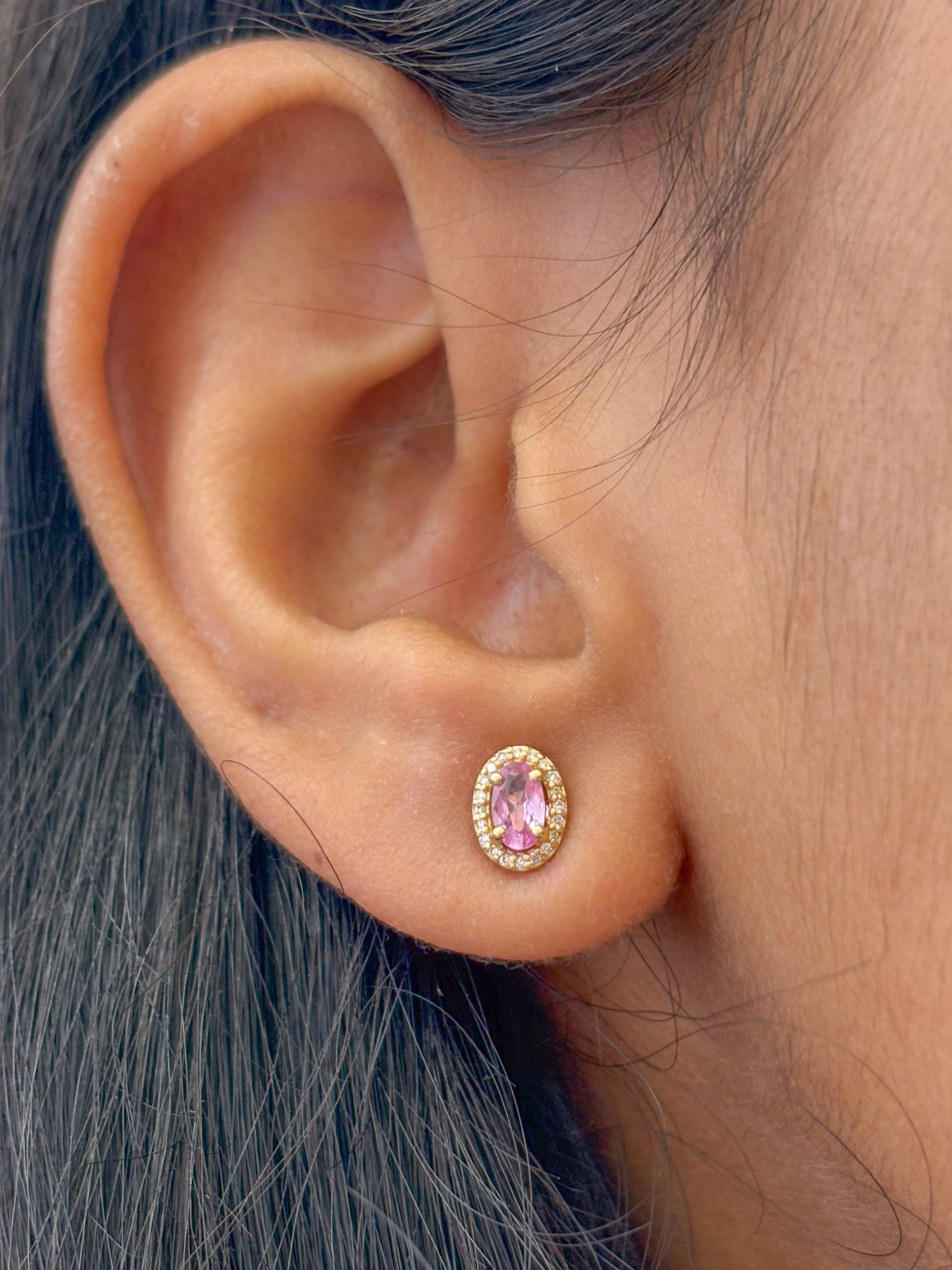 JPERG-1711/6667 Pink Sapphire Oval With Diamond Studs Earring | 18K