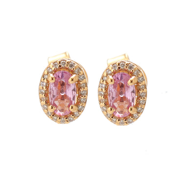 JPERG-1711/6667 Pink Sapphire Oval With Diamond Studs Earring | 18K