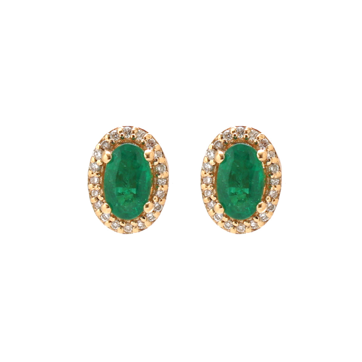 JPERG-1712/6668 Emerald  Oval With Diamond Studs Earring | 18K