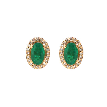 JPERG-1712/6668 Emerald  Oval With Diamond Studs Earring | 18K