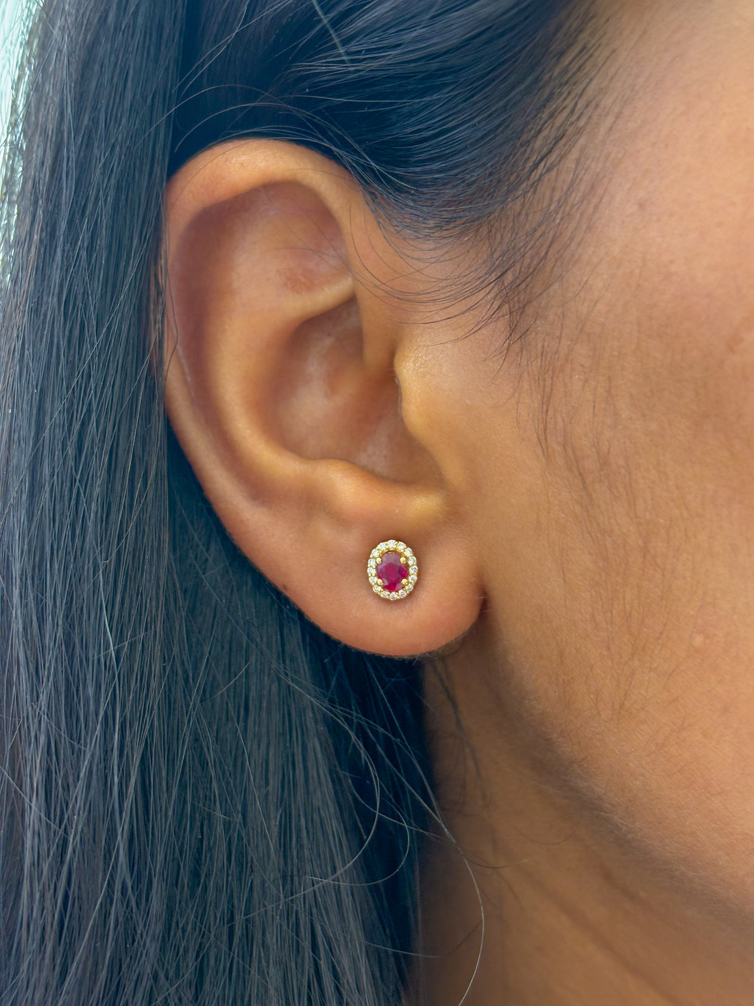 JPERG-1713/6669 Ruby Oval With Diamond Studs Earring | 18K