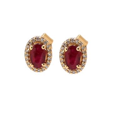 JPERG-1713/6669 Ruby Oval With Diamond Studs Earring | 18K