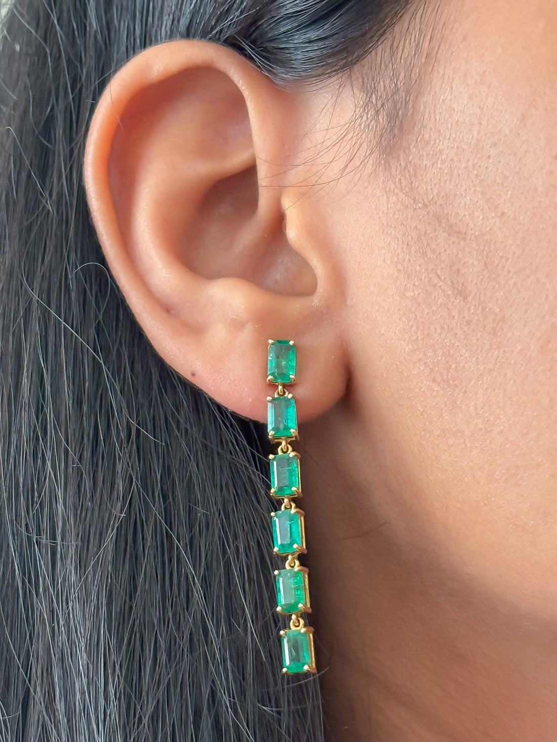 JPERG-1719/6675 Emerald Octagon Long Earring | 18K