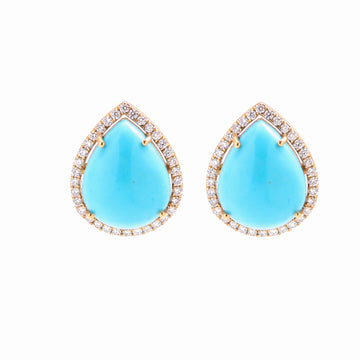 JPERG-1722/6679 Turquoise Pear With Diamond Studs Earring | 18K