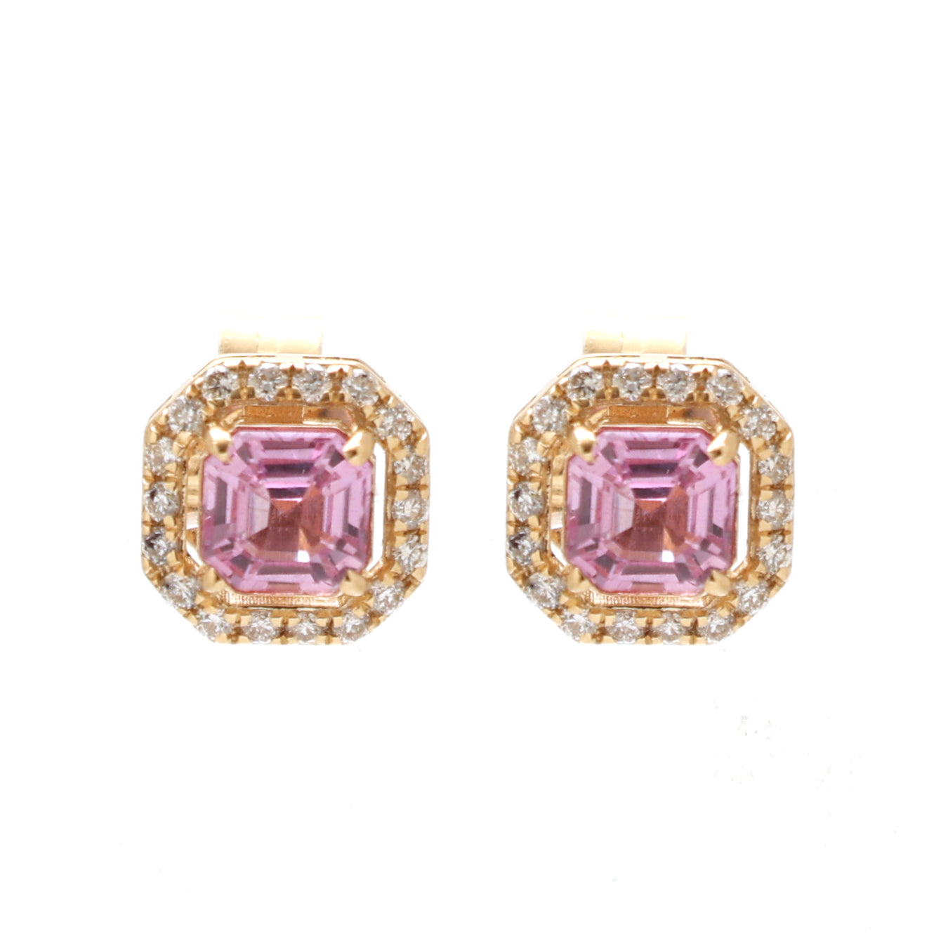 JPERG-1731/6689 Pink Sapphire Square Octagon 4Mm With Diamond Studs Earring | 18K