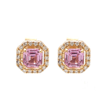 JPERG-1731/6689 Pink Sapphire Square Octagon 4Mm With Diamond Studs Earring | 18K
