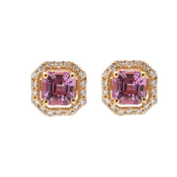 JPERG-1735/6693 Pink Sapphire Square Octagon 4Mm With Diamond Studs Earring | 18K