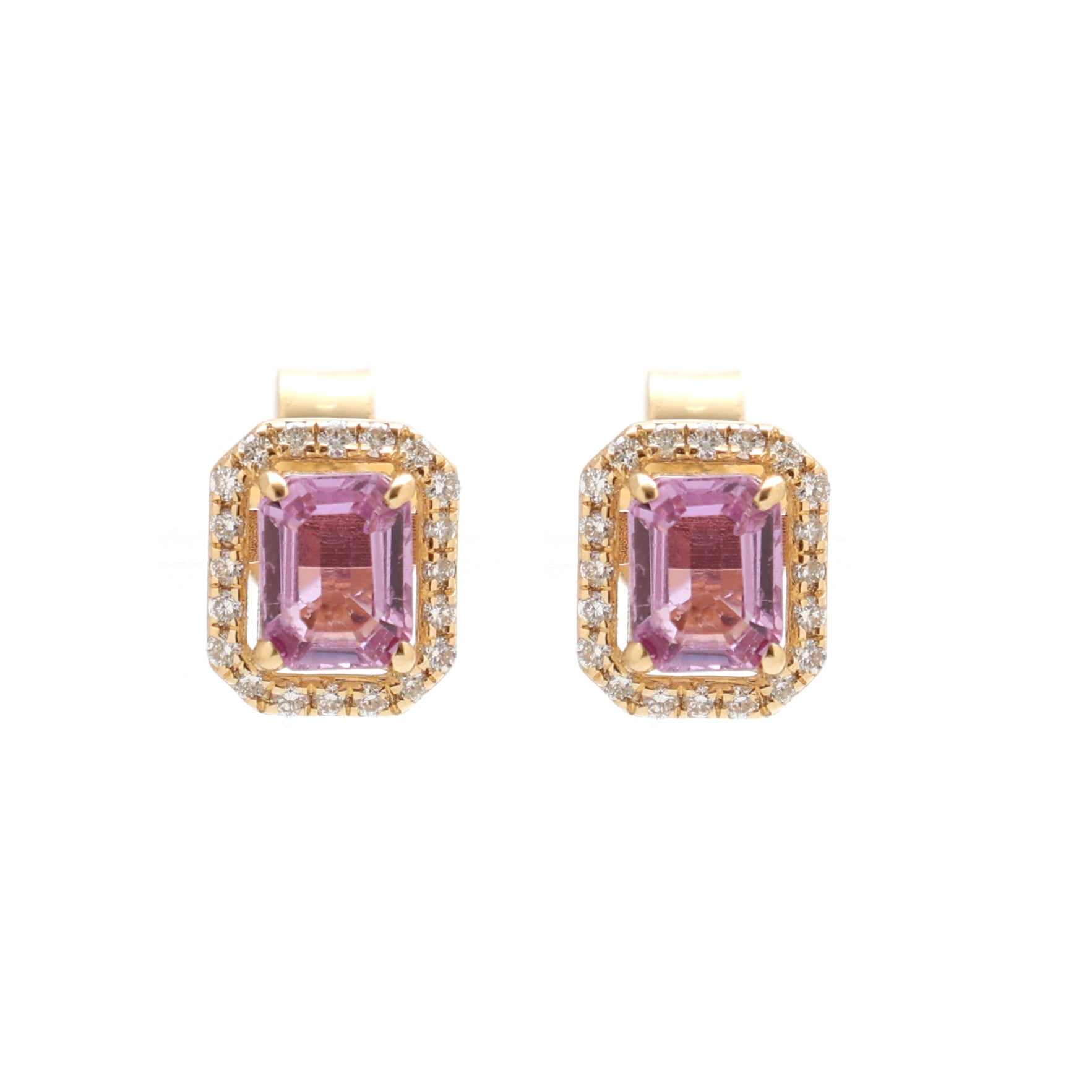JPERG-1737/6695 Pink Sapphire  Octagon 4X3 With Diamond Studs Earring | 18K