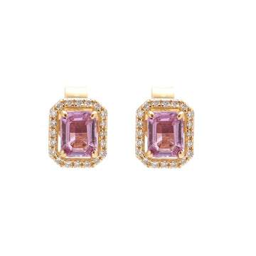 JPERG-1737/6695 Pink Sapphire  Octagon 4X3 With Diamond Studs Earring | 18K