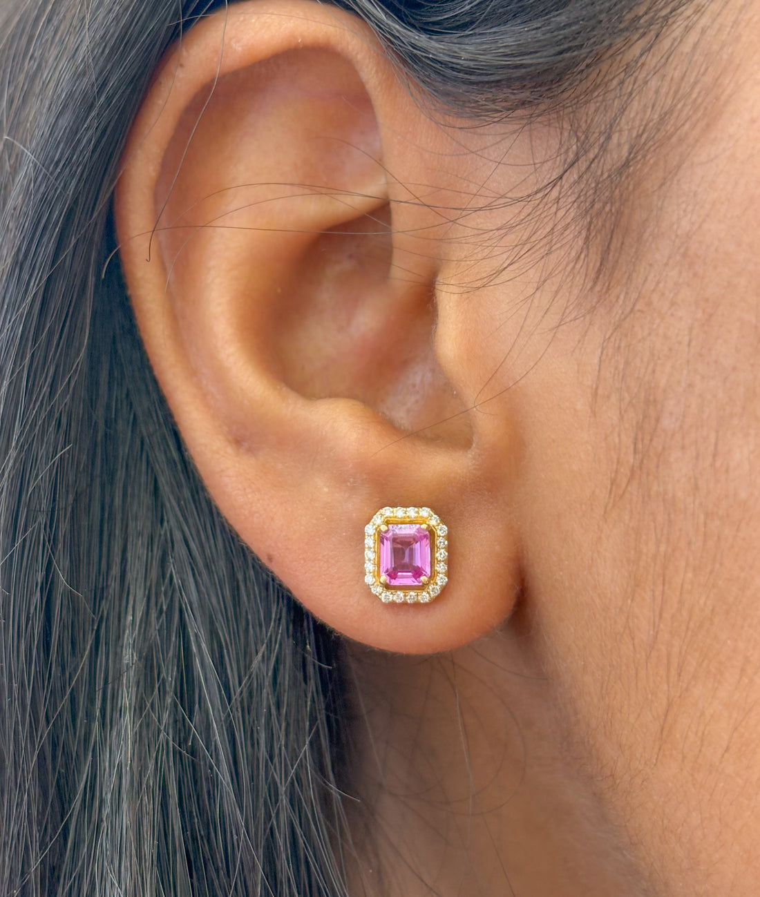 JPERG-1739/6697 Pink Sapphire  Octagon 5X4 With Diamond Studs Earring | 18K