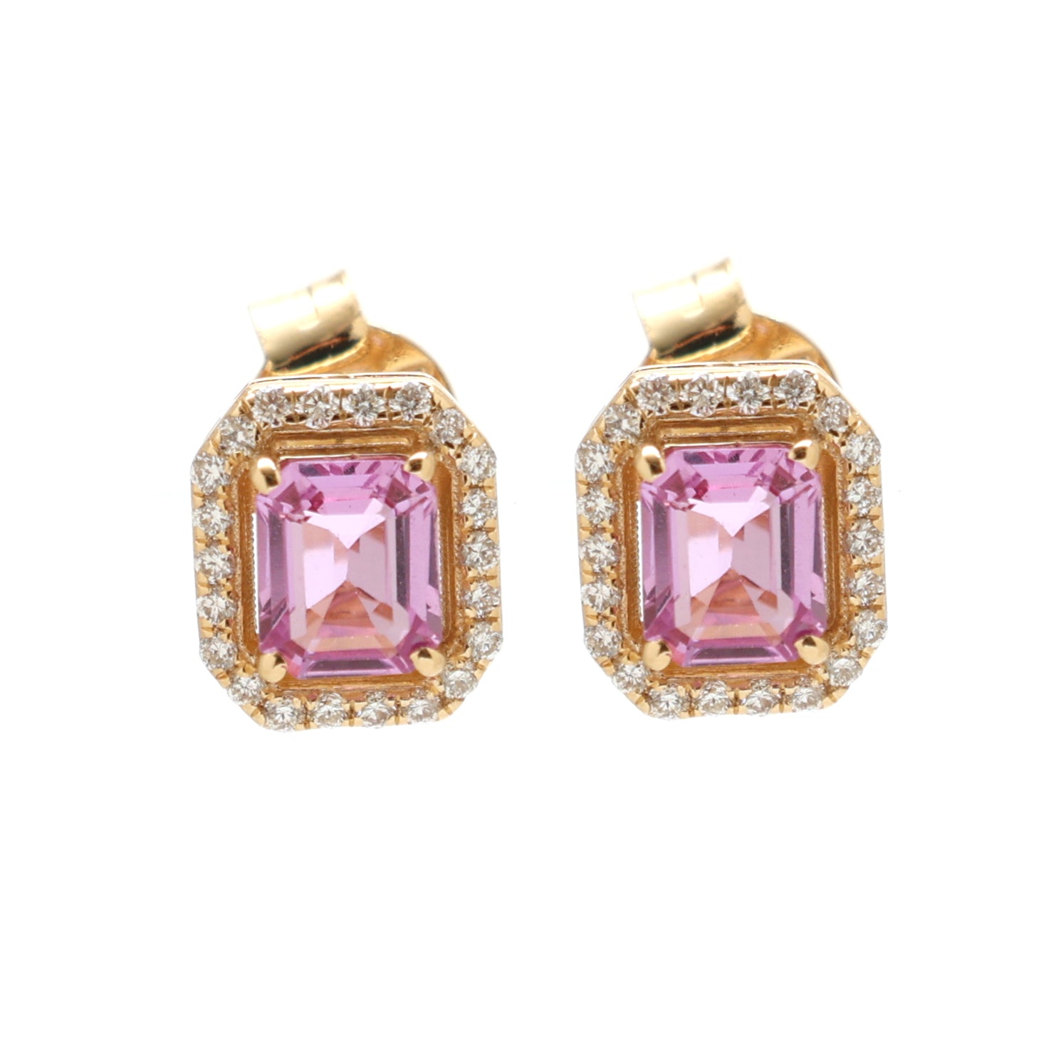 JPERG-1741/6699 Pink Sapphire  Octagon 5X4 With Diamond Studs Earring | 18K
