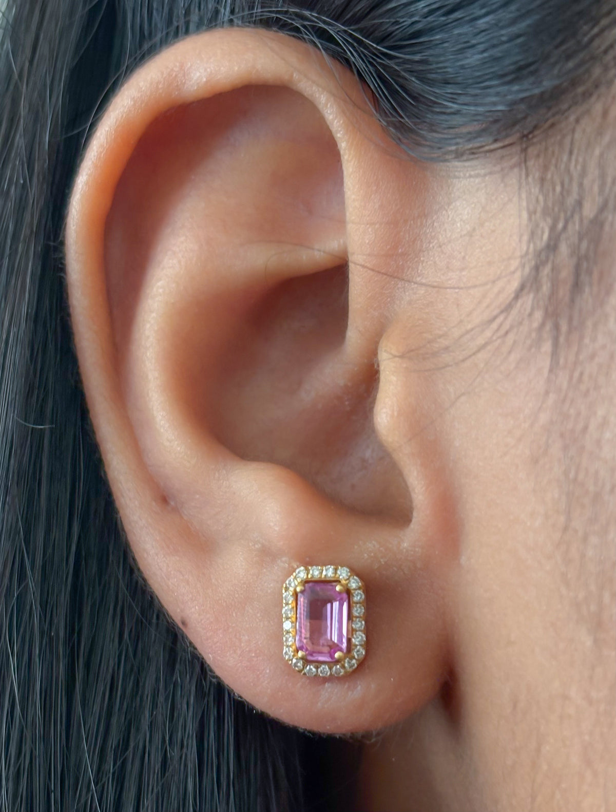 JPERG-1742/6700 Pink Sapphire  Octagon 6X4 With Diamond Studs Earring | 18K