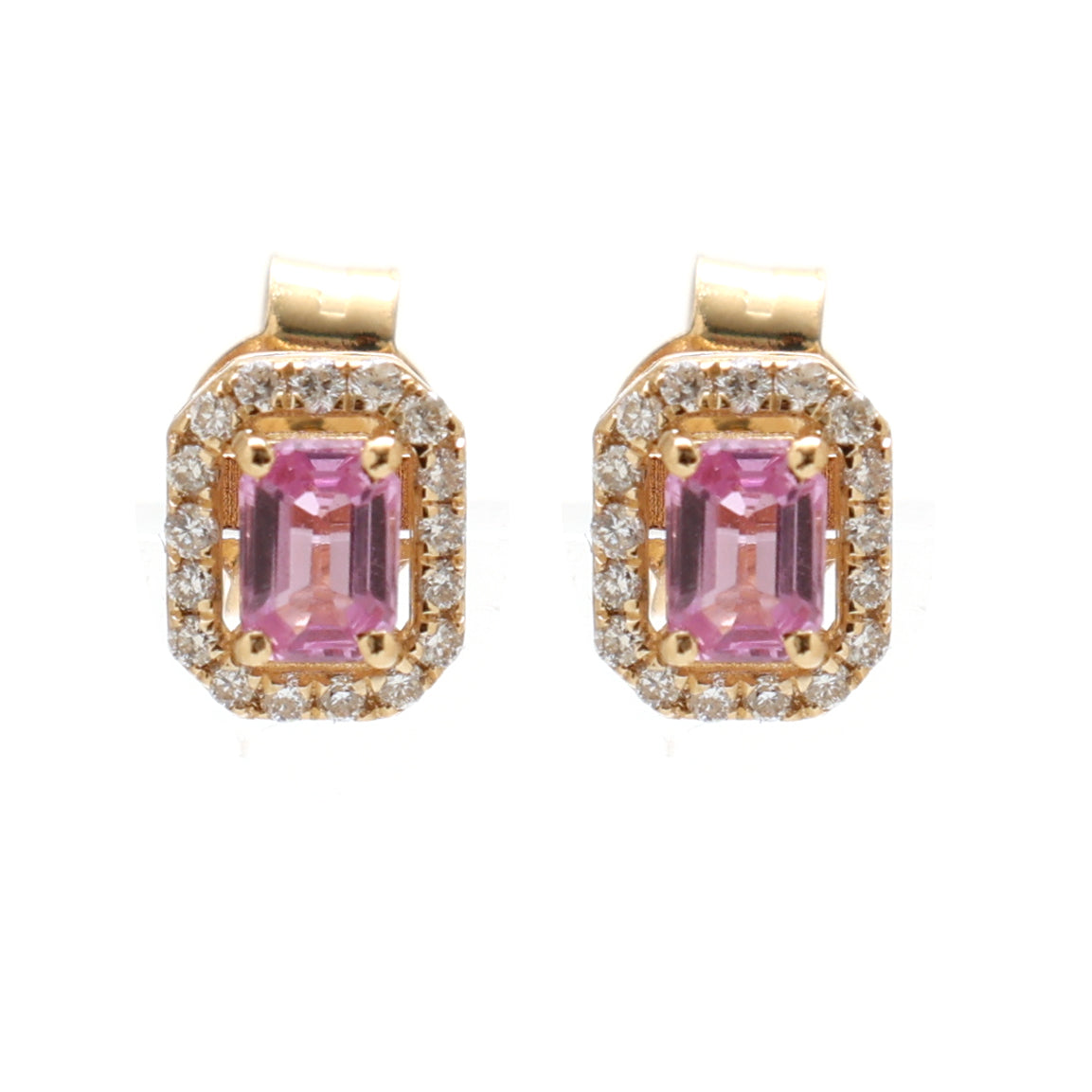 JPERG-1742/6700 Pink Sapphire  Octagon 6X4 With Diamond Studs Earring | 18K