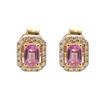 JPERG-1742/6700 Pink Sapphire  Octagon 6X4 With Diamond Studs Earring | 18K