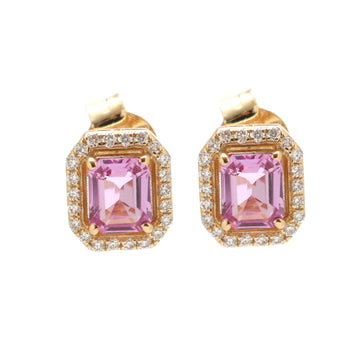 JPERG-1743/6701 Pink Sapphire  Octagon 5X4 With Diamond Studs Earring | 18K