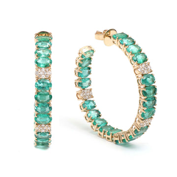 JPERG-174/1314 Emerald Hoops Earring | 18K