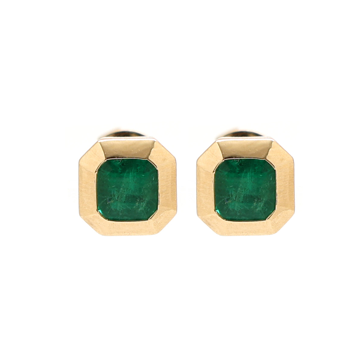 JPERG-1757/6715 Emerald Square Octagon Bezel Set Studs Earring | 18K
