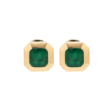JPERG-1757/6715 Emerald Square Octagon Bezel Set Studs Earring | 18K