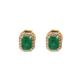 JPERG-1775/6760 Emerald Octagon With Diamond Studs Earring | 18K