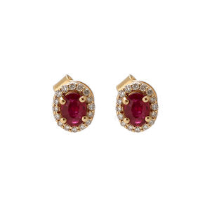 JPERG-1776/6761 Ruby Oval With Diamond Studs Earring | 18K