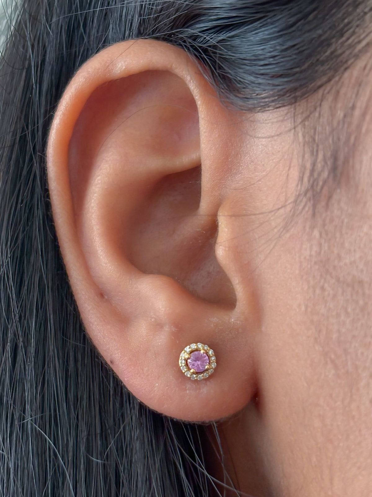 JPERG-1780/6765 Pink Sapphire Round With Diamond Studs Earring | 18K