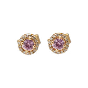 JPERG-1780/6765 Pink Sapphire Round With Diamond Studs Earring | 18K