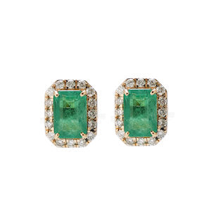 JPERG-1789/6774 Emerald Octagon With Diamond Studs Earring | 18K