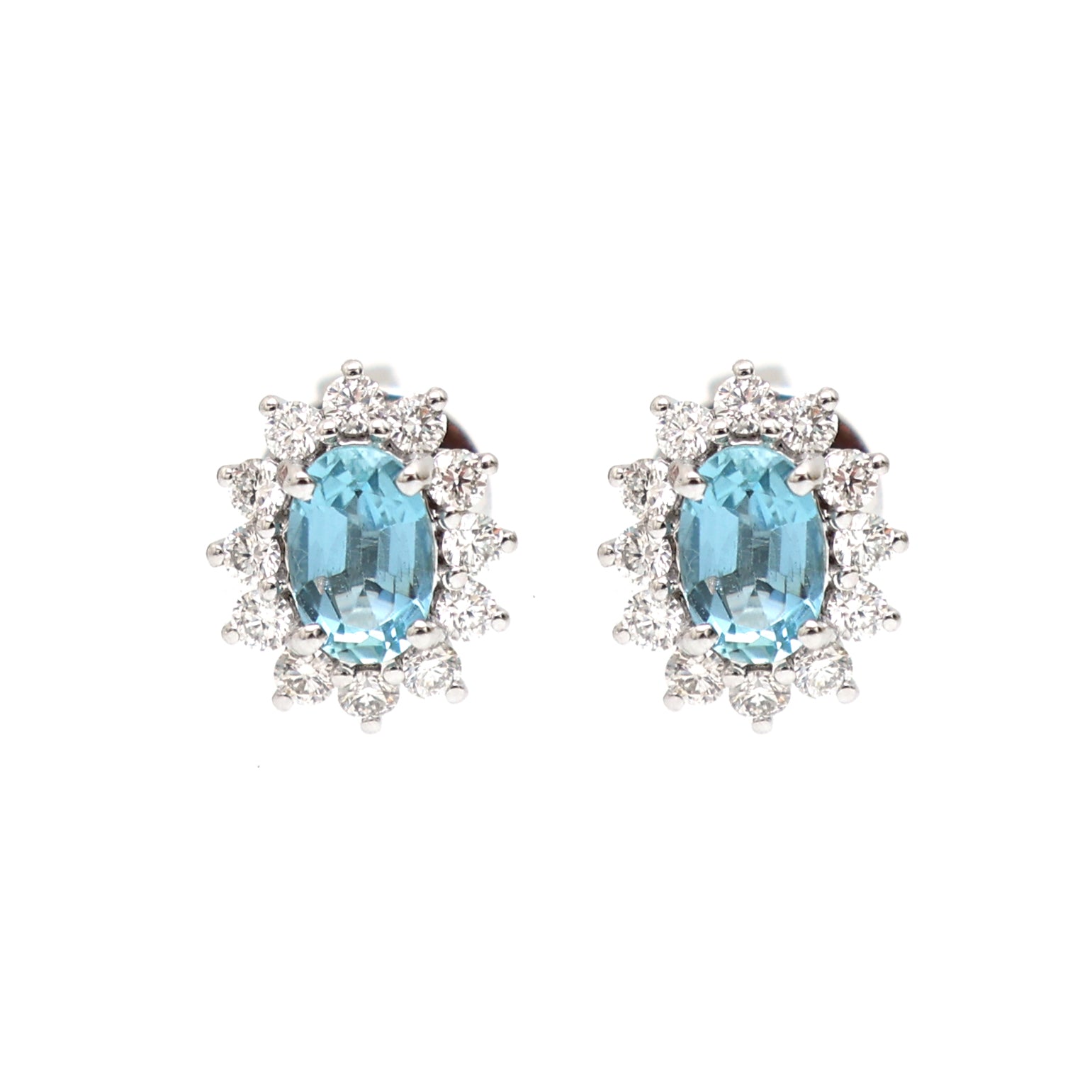 JPERG-1804/6807 Aquamarine Oval  With Diamond Studs Earring | 18K