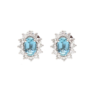 JPERG-1804/6807 Aquamarine Oval  With Diamond Studs Earring | 18K