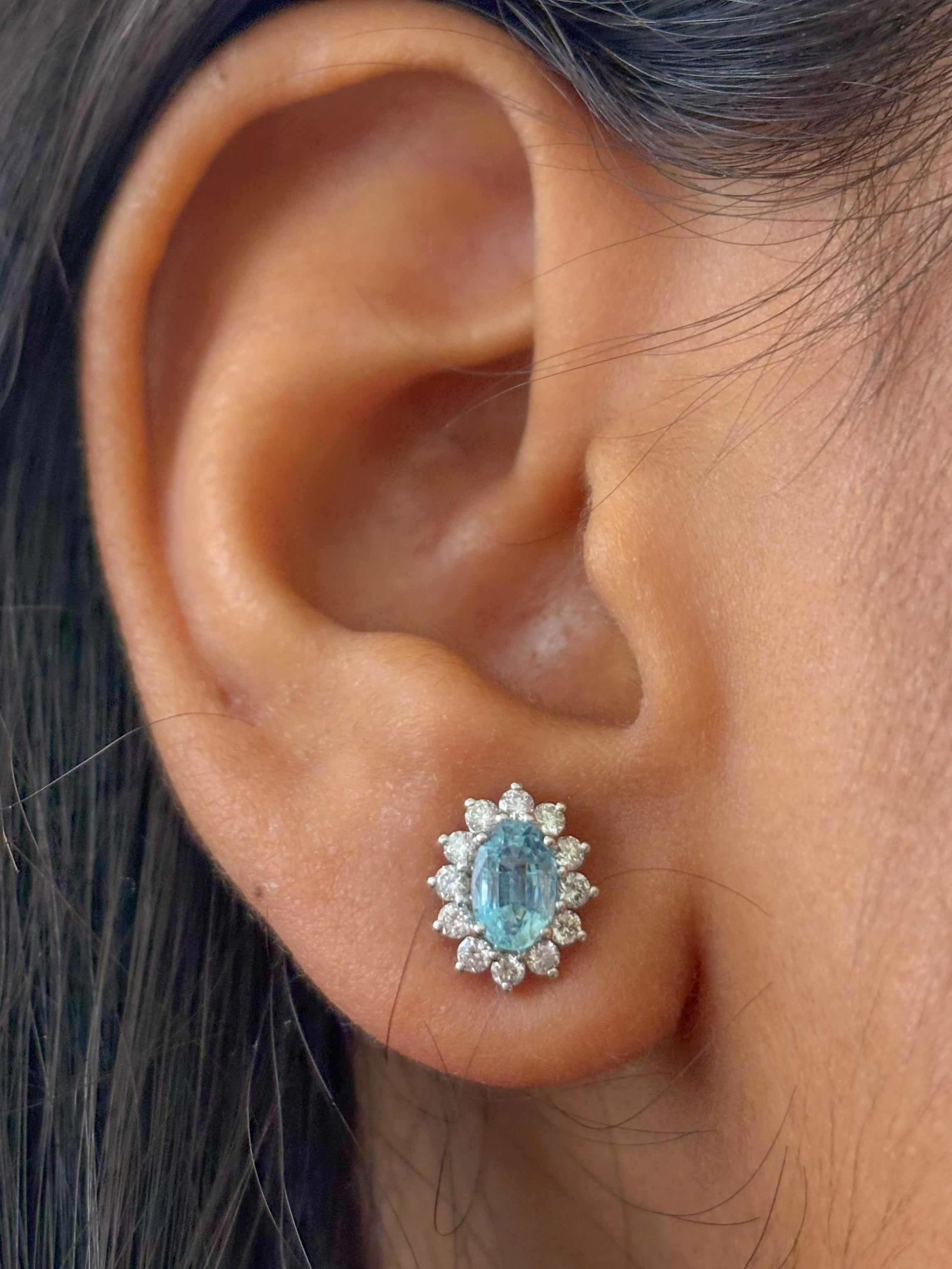 JPERG-1806/6809 Aquamarine Oval With Diamond Studs Earring | 18K
