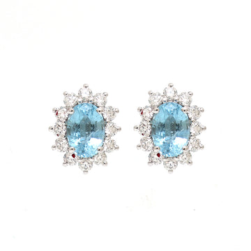 JPERG-1806/6809 Aquamarine Oval With Diamond Studs Earring | 18K