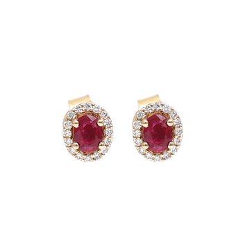 JPERG-1809/6837 Ruby Oval 4X3 With Diamond Studs Earring | 18K
