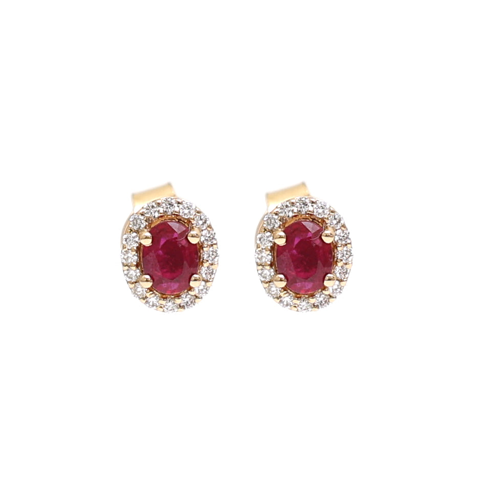 JPERG-1809/6837 Ruby Oval 4X3 With Diamond Studs Earring | 18K