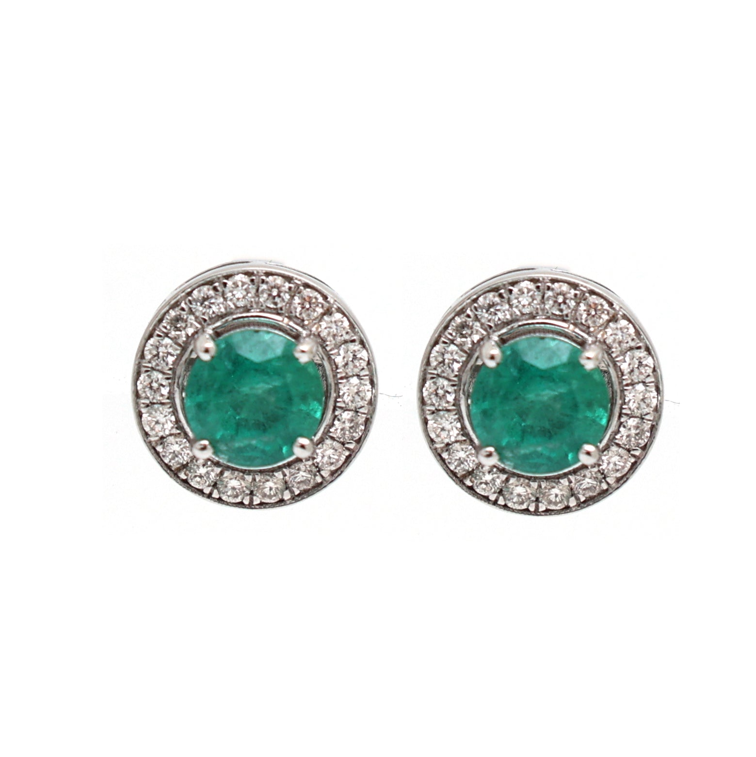 JPERG-1810/6838 Emerald Round With Diamond Studs Earring | 14K