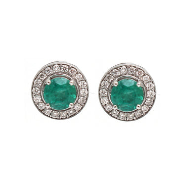 JPERG-1810/6838 Emerald Round With Diamond Studs Earring | 14K