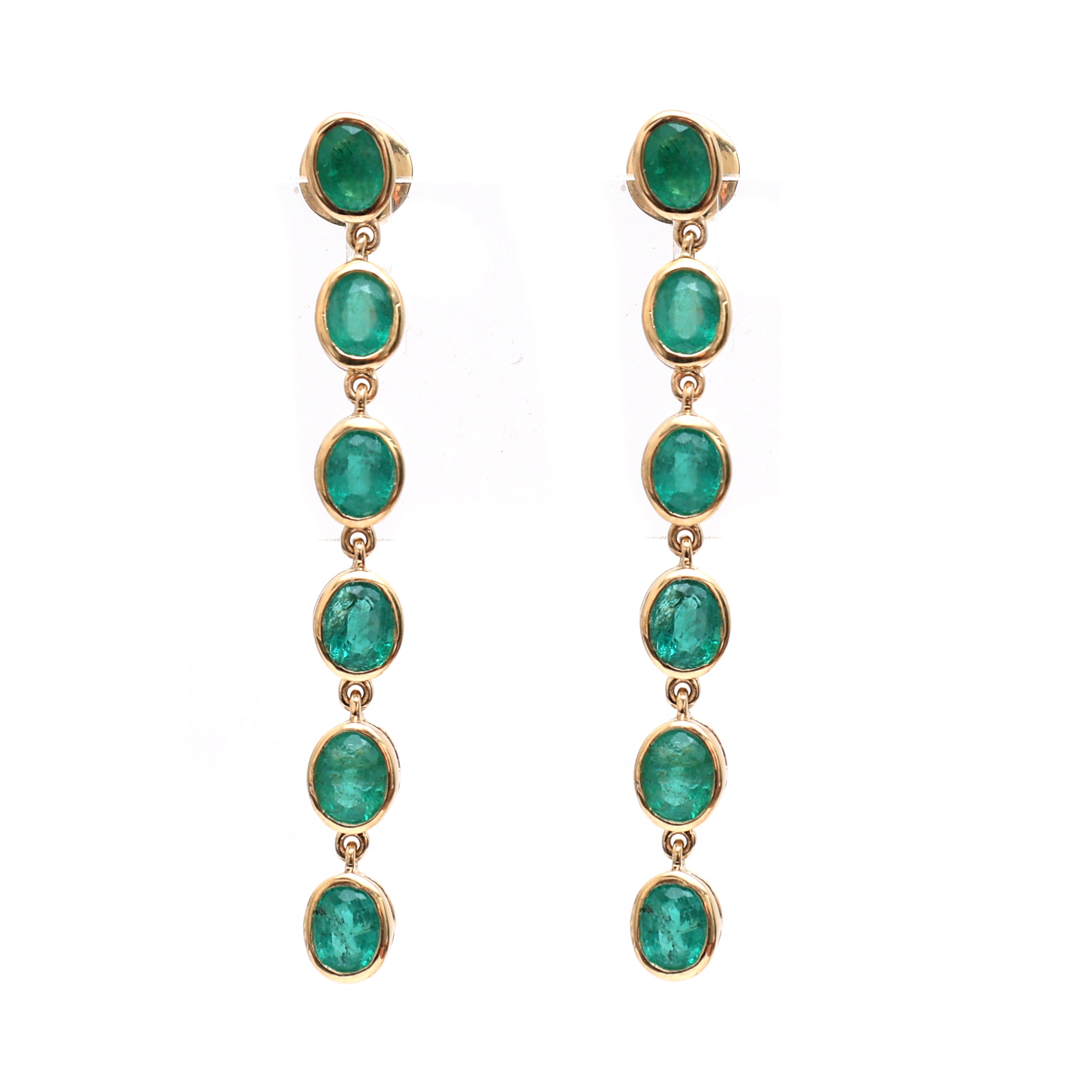 JPERG-1813/6841 Emerald Oval Link Link Long Earring | 18K