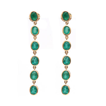 JPERG-1813/6841 Emerald Oval Link Link Long Earring | 18K