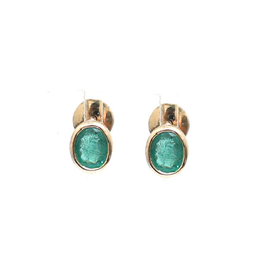 JPERG-1817/6849 Emerald Oval Bezel Set Studs Earring | 14K