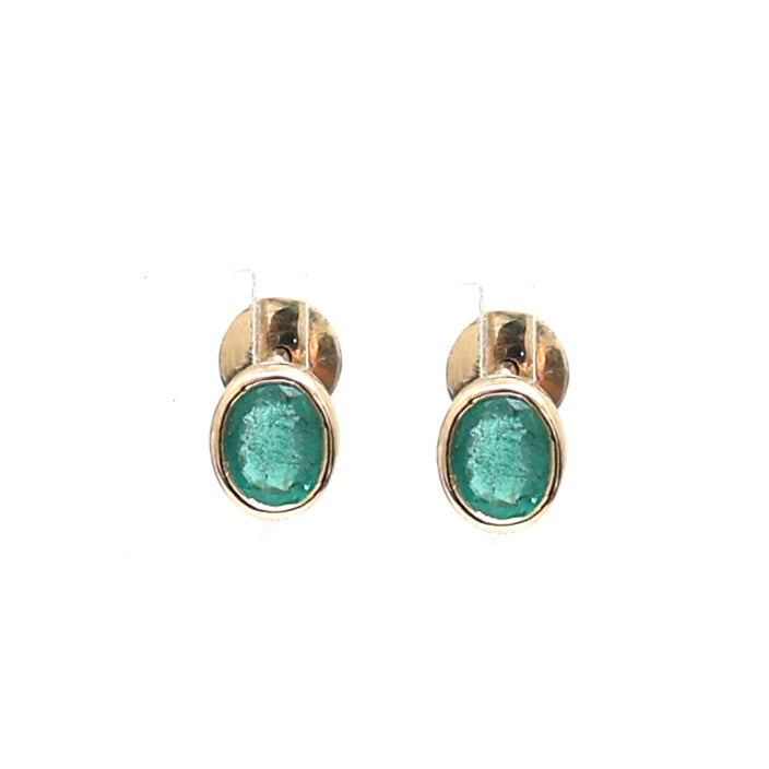 JPERG-1817/6849 Emerald Oval Bezel Set Studs Earring | 14K