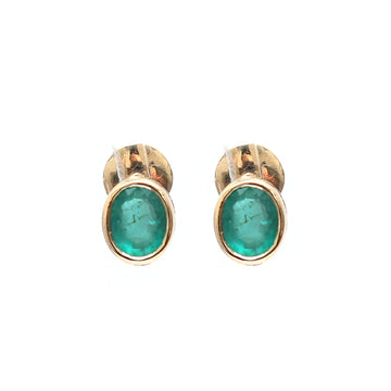 JPERG-1818/6850 Emerald Oval Bezel Set Studs Earring | 14K