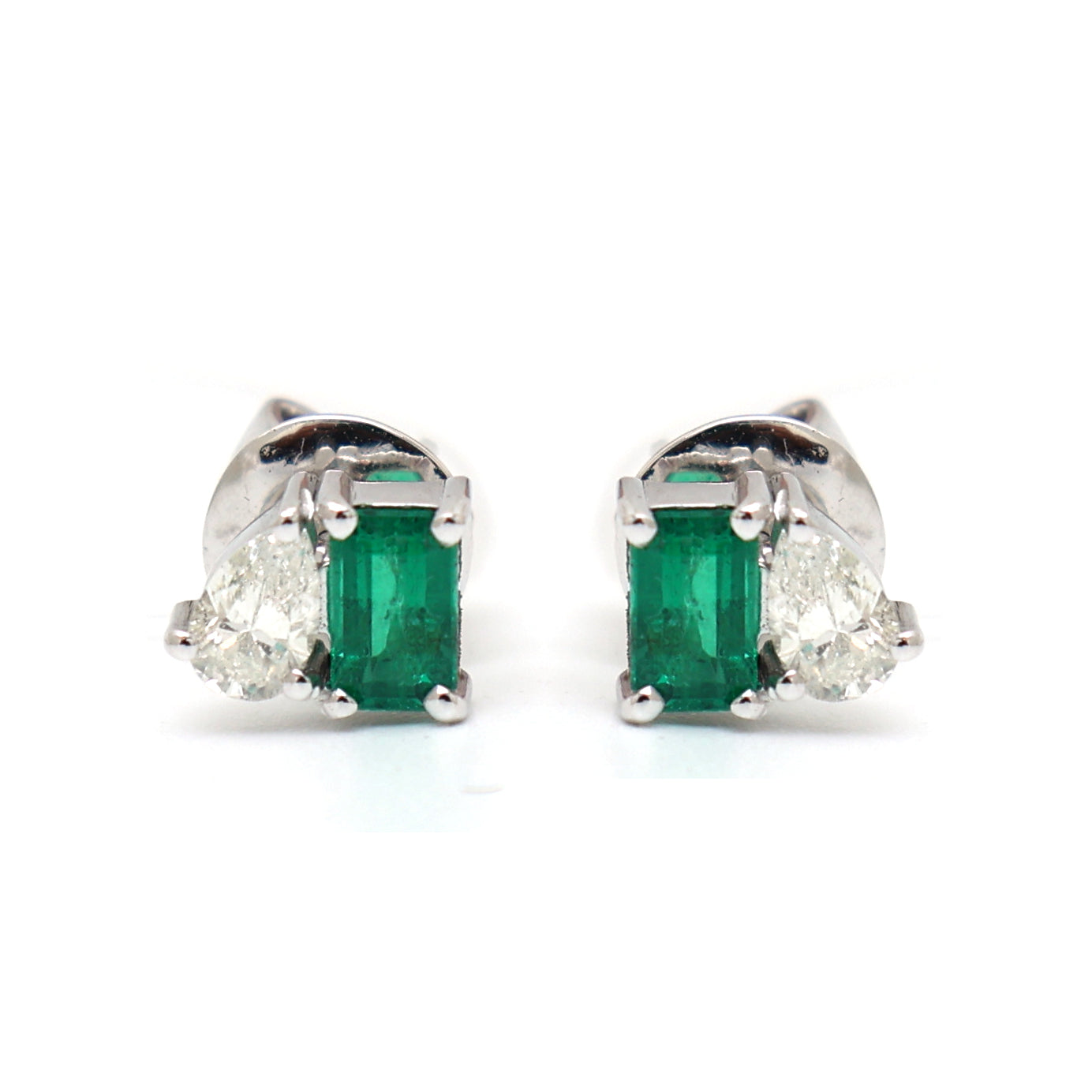 JPERG-1820/6845 Emerald Octagon Diamond Pear Studs Earring | 18K