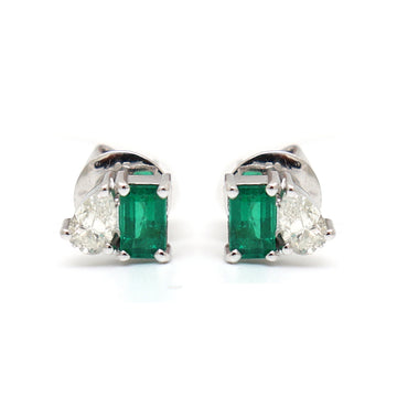 JPERG-1820/6845 Emerald Octagon Diamond Pear Studs Earring | 18K