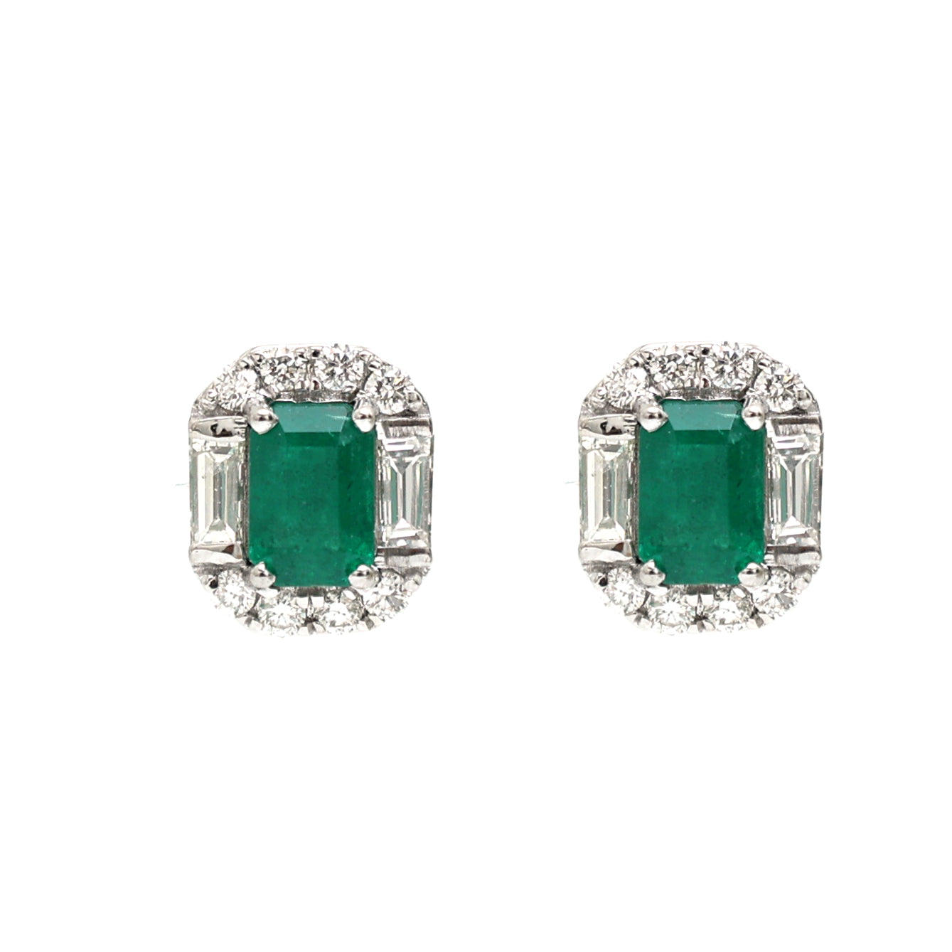 JPERG-1821/6846 Emerald Octagon With Diamond Studs Earring | 18K