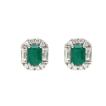 JPERG-1821/6846 Emerald Octagon With Diamond Studs Earring | 18K