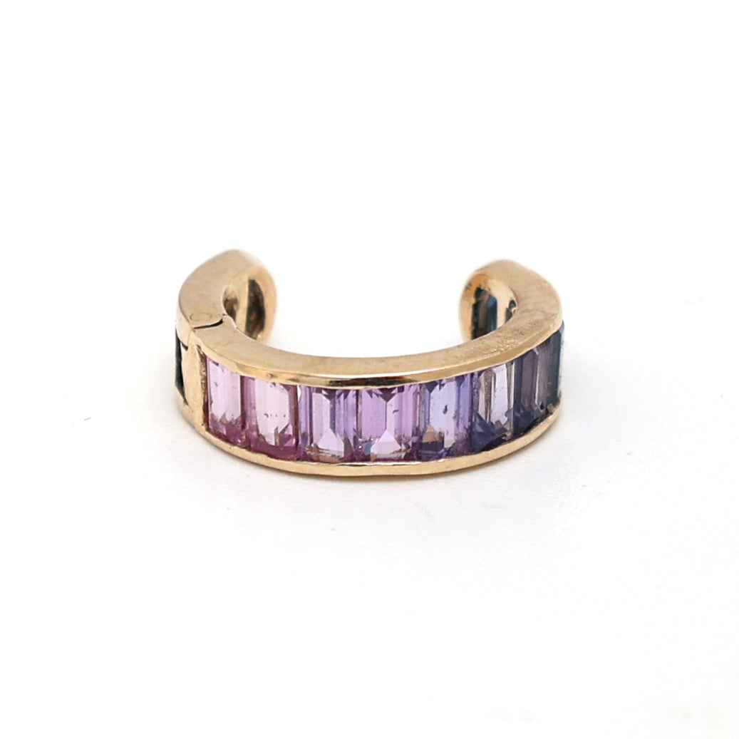 JPERG-1823/6853 Rainbow Sapphire Baguette Cuff Earring | 14K
