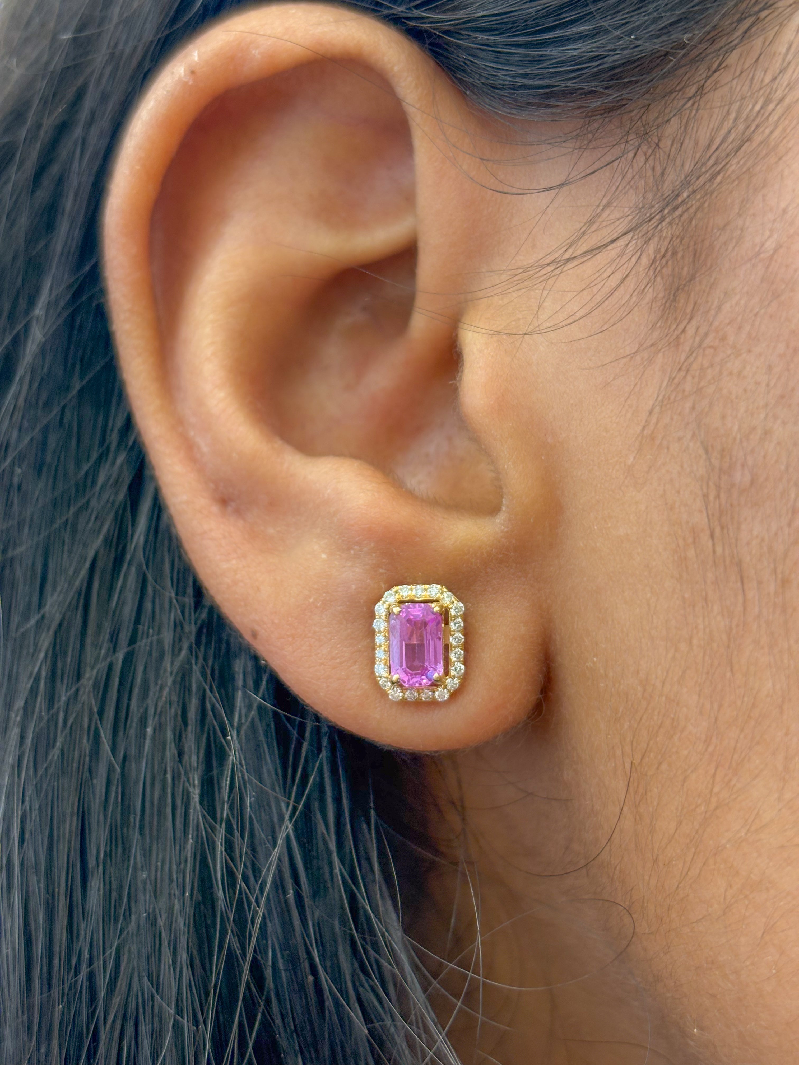 JPERG-1827/6870 Pink Sapphire Octagon With Diamond Studs Earring | 18K